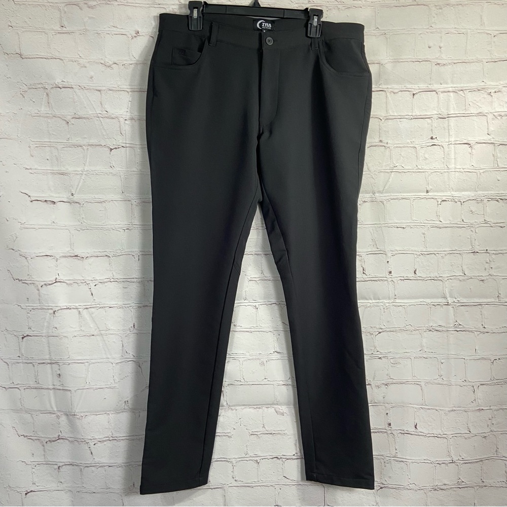 Zyia Active Womens Pants Sz XL Tapered Black Button Zip Stretch 36W Career